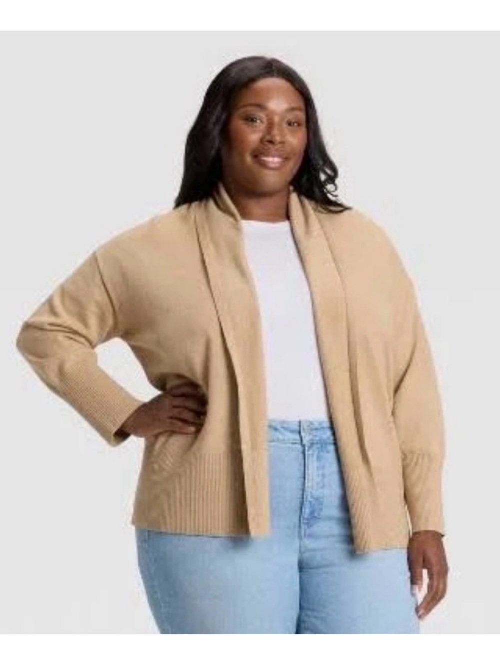 Ava & Viv Women's Tan Open-Front Shawl Collar Cardigan